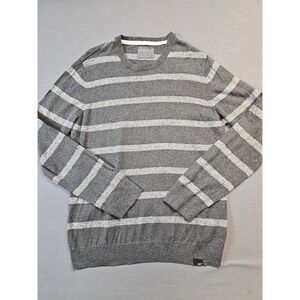 Aeropostale Sweater Mens XL TG Gray White Stripe Crew Neck Long Sleeve Knit